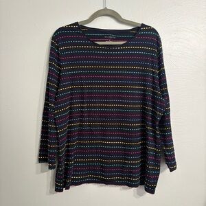 Talbots 100% Cotton Navy Rainbow Embroidered Long Sleep Short | Top | Size XL